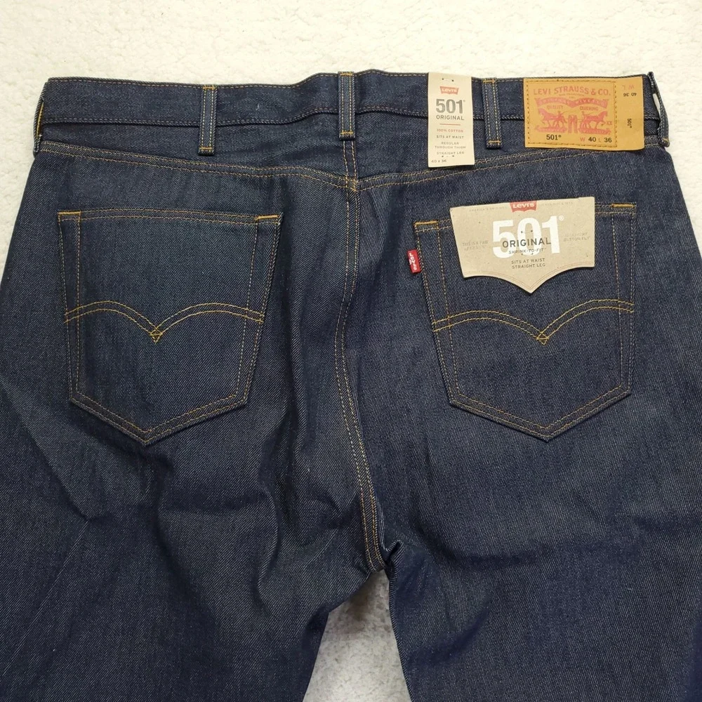 Levis 501 Original Mens Jeans 40x36 Dark Indigo Shrink Fit Button Fly 00501-0000